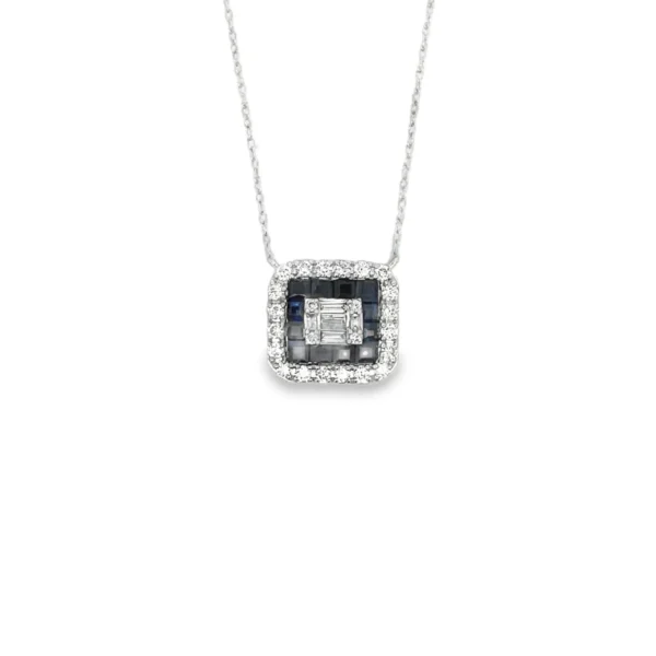 Square Sapphire Halo Necklace