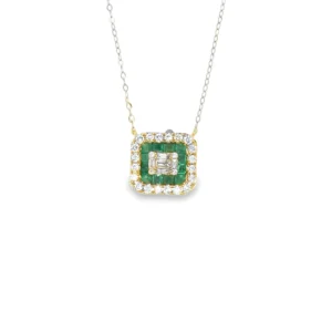 Emerald Diamond Halo Necklace