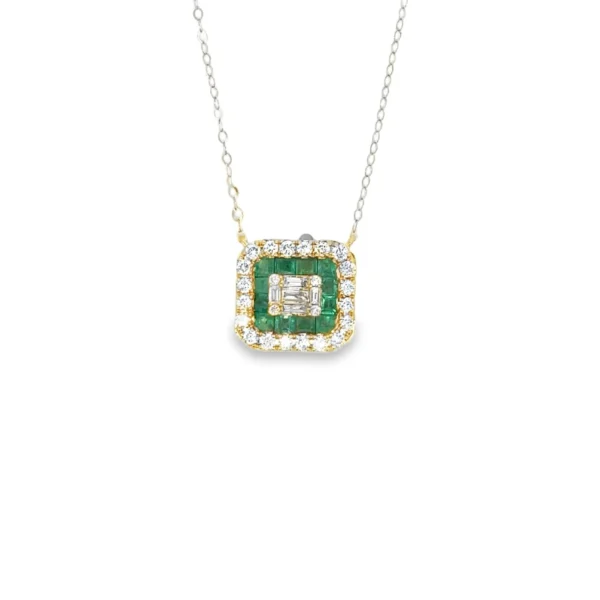 Emerald Diamond Halo Necklace