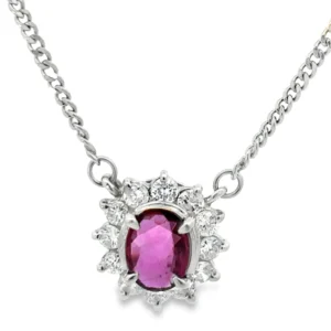 Ruby Diamond Halo Necklace