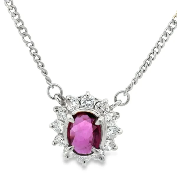 Ruby Diamond Halo Necklace