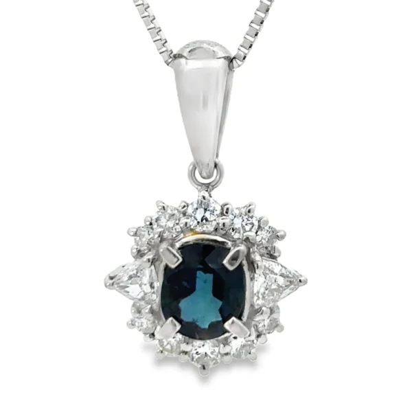 Oval Sapphire Halo Pendant