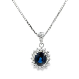 Oval Sapphire Halo Necklace