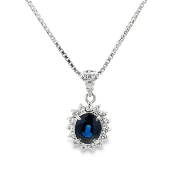 Oval Sapphire Halo Necklace