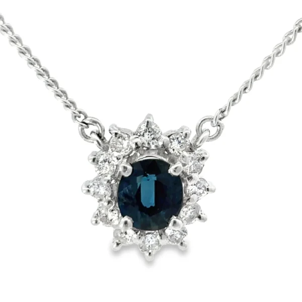 Oval Sapphire Halo Necklace