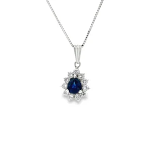 Pear Sapphire Halo Pendant