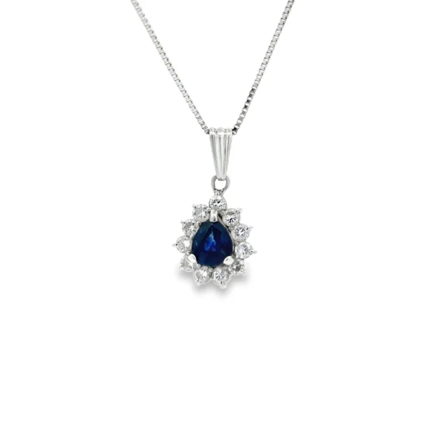 Pear Sapphire Halo Pendant