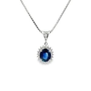 Oval Sapphire Halo Necklace