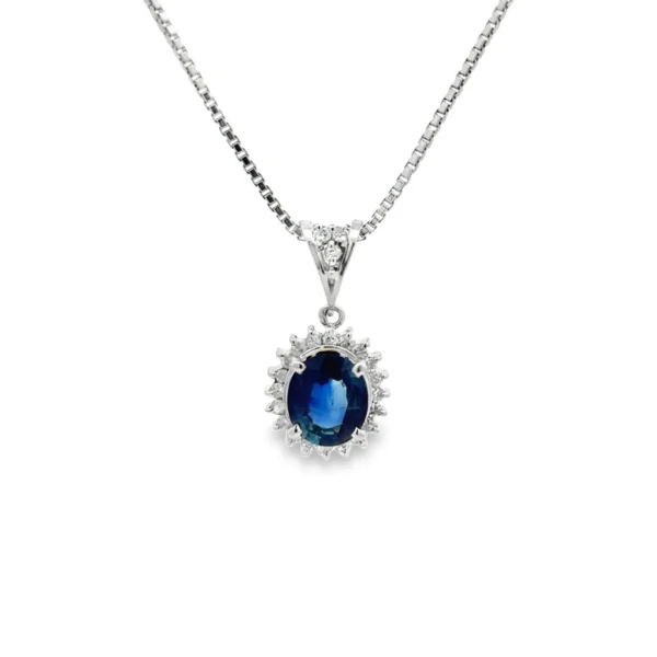 Oval Sapphire Halo Necklace
