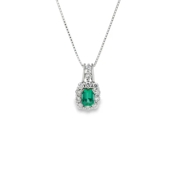 Emerald Halo Pendant Necklace