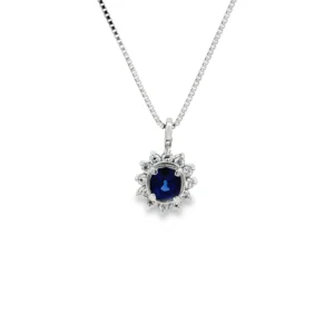 Sapphire Halo Pendant Necklace