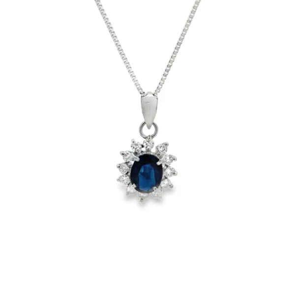 Oval Sapphire Halo Necklace