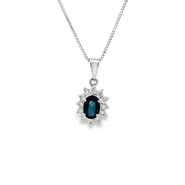 Oval Sapphire Halo Pendant