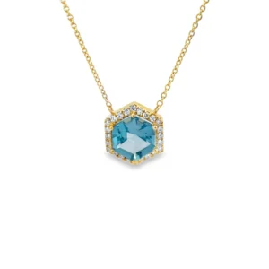 Hexagon Topaz Halo Necklace