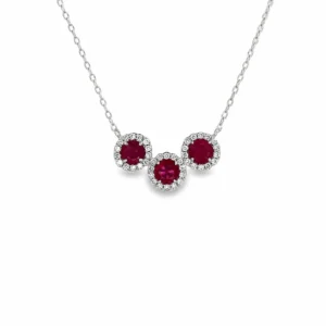 Three Stone Ruby Necklace