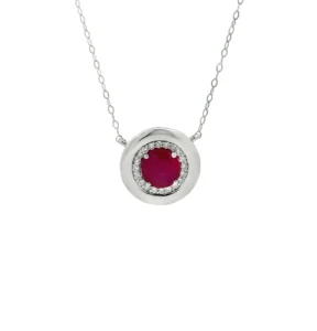 Round Ruby Halo Necklace