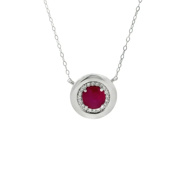 Round Ruby Halo Necklace