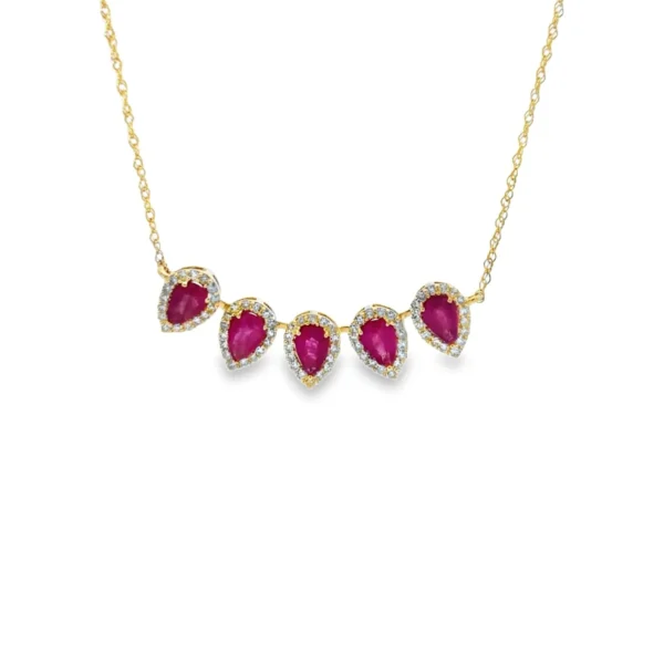 Pear Ruby Halo Necklace