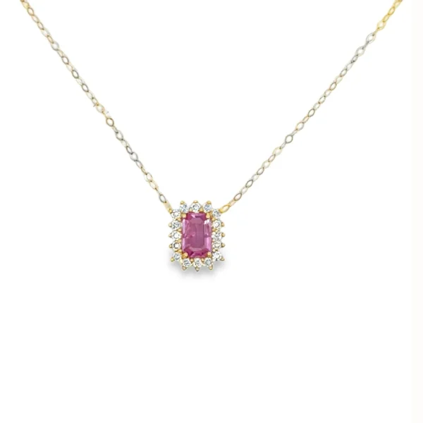 Pink Sapphire Halo Necklace