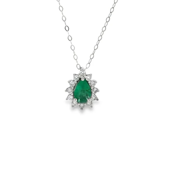 Pear Emerald Halo Necklace