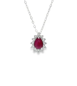 Pear Ruby Halo Necklace