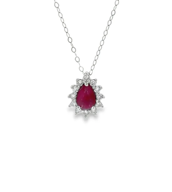 Pear Ruby Halo Necklace