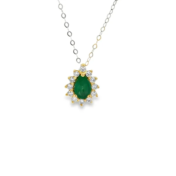 Pear Emerald Halo Necklace