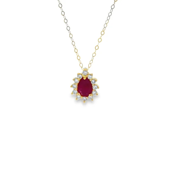Pear Ruby Halo Necklace