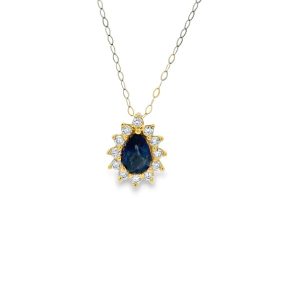 Pear Sapphire Halo Necklace