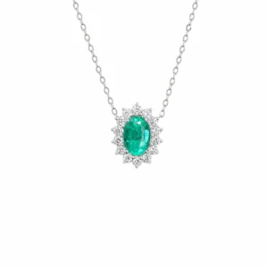 Oval Emerald Halo Necklace