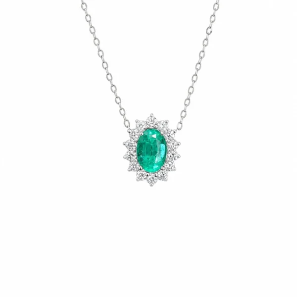 Oval Emerald Halo Necklace