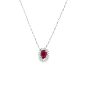 Oval Ruby Halo Necklace