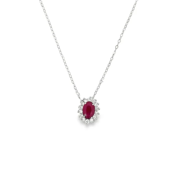 Oval Ruby Halo Necklace