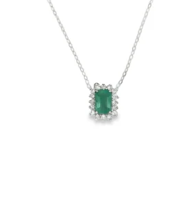 Emerald Halo Pendant Necklace