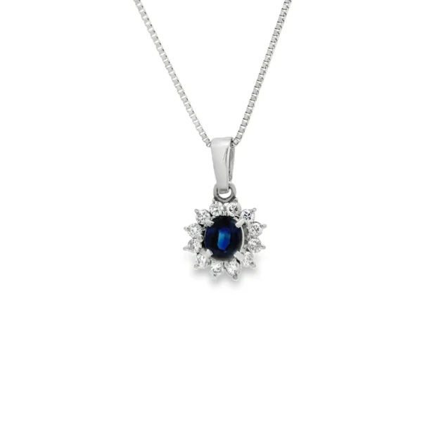 Oval Sapphire Halo Necklace