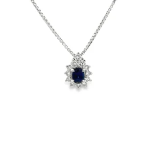 Oval Sapphire Halo Necklace