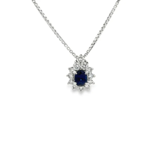 Oval Sapphire Halo Necklace