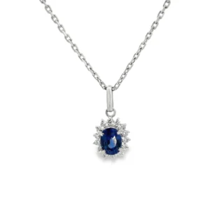 Oval Sapphire Halo Necklace