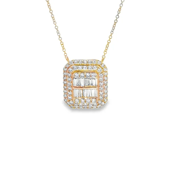 Baguette Halo Pendant Necklace