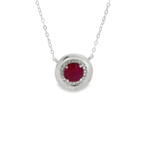 Ruby Diamond Halo Necklace