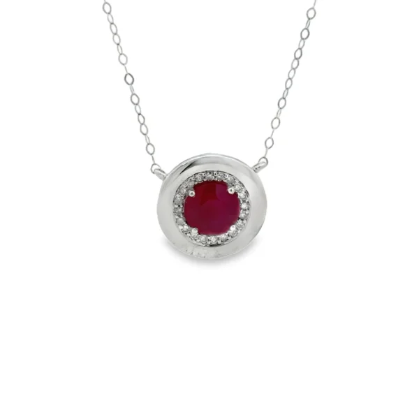 Ruby Diamond Halo Necklace