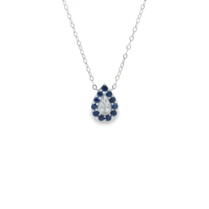 Pear Sapphire Halo Necklace