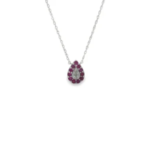 Pear Ruby Halo Necklace