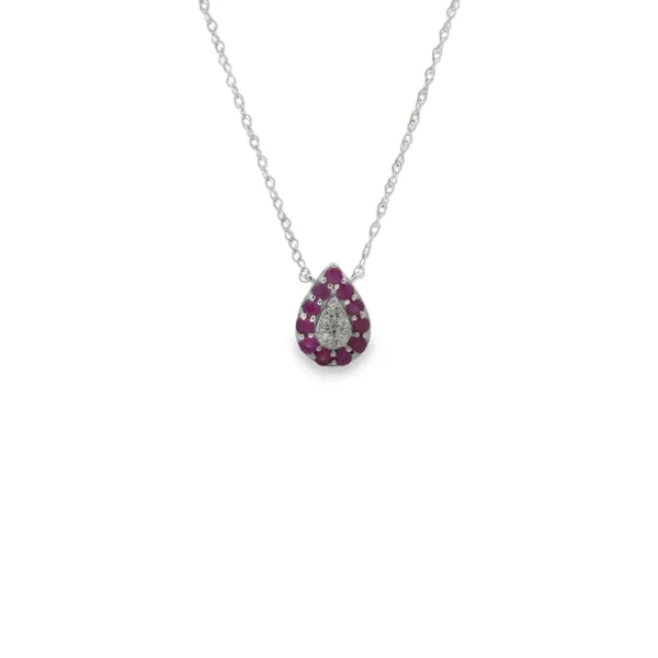 Pear Ruby Halo Necklace