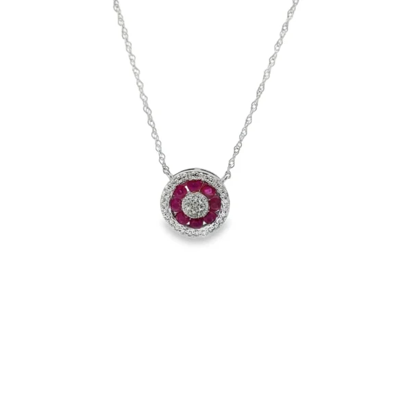 Ruby Diamond Halo Necklace