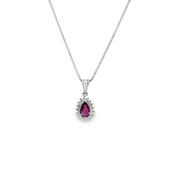 Pear Ruby Halo Necklace