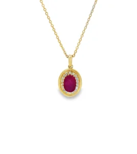 Oval Ruby Halo Necklace
