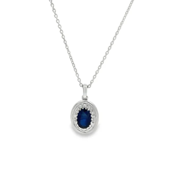 Oval Sapphire Halo Necklace