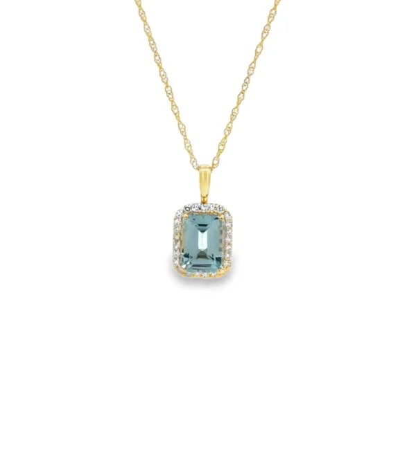 Aquamarine Halo Pendant Necklace
