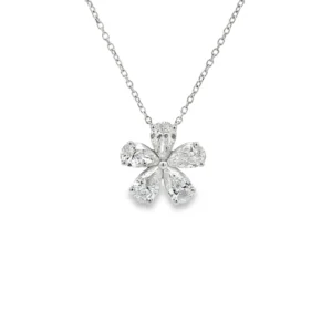 Pear Diamond Flower Necklace